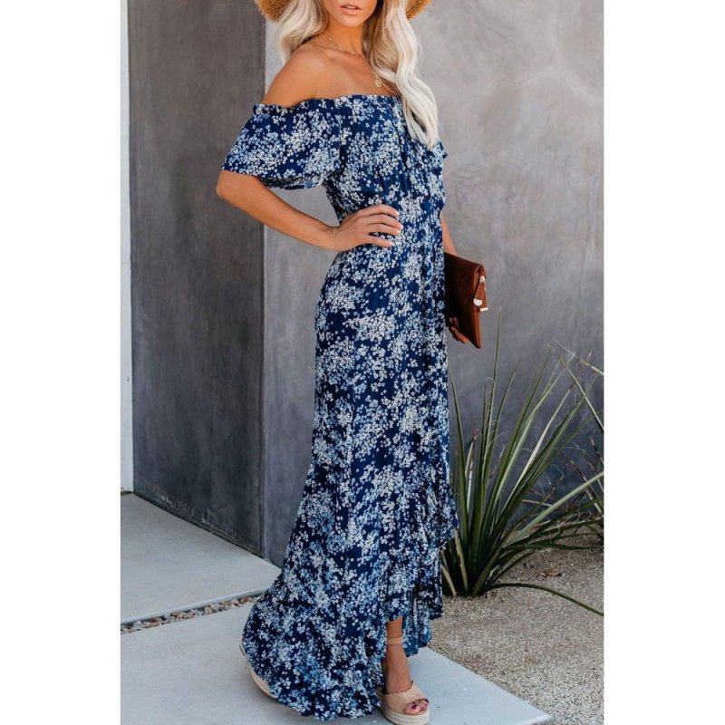 Blue Off The Shoulder High Low Maxi Dress - from category Maxi Dresses (Dsipark.com | Best Online Shopping Website for Discounted Deals)