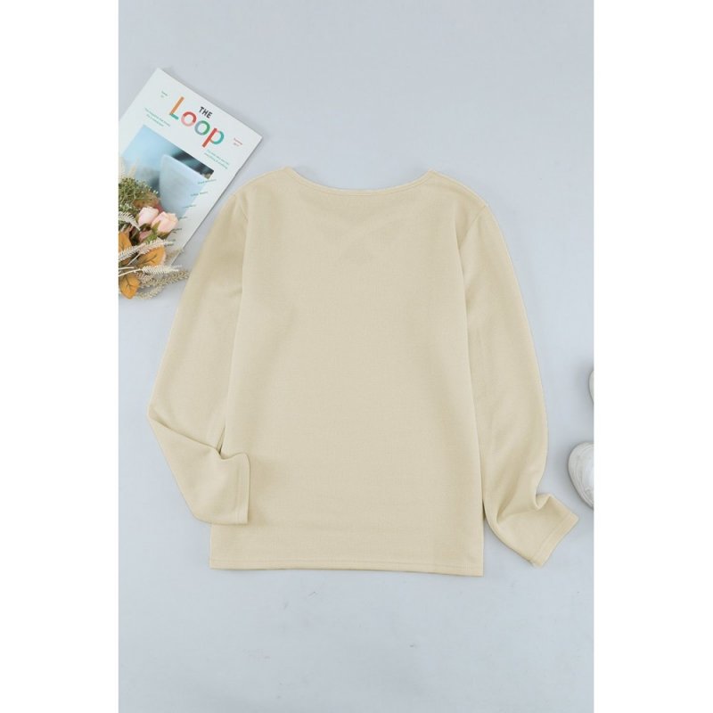 Beige Crisscross Neck Ribbed Knit Top - from category Long Sleeve Tops (Dsipark.com | Best Online Shopping Website for Discounted Deals)