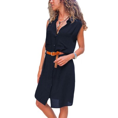 Blue Pockets Buttoned Sleeveless Shirt Dress - from category Midi Dresses (Dsipark.com | Best Online Shopping Website for Discounted Deals)