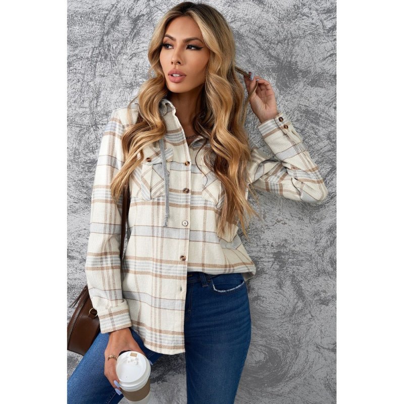 Khaki Plaid Hooded Shirt Coat - from category Jackets & Coats (Dsipark.com | Best Online Shopping Website for Discounted Deals)