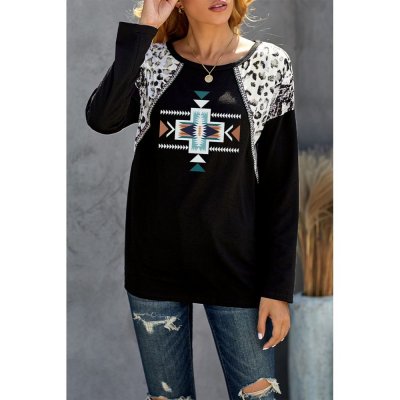 Aztec Animal Print Splicing Long Sleeve Top - from category Long Sleeve Tops (Dsipark.com | Best Online Shopping Website for Discounted Deals)