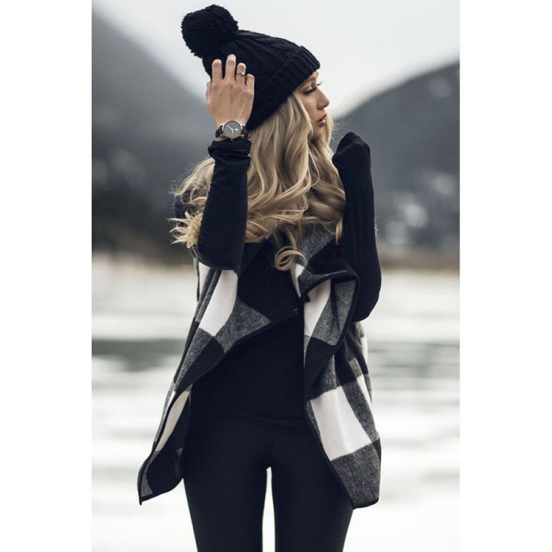Black White Plaid Open Front Vest - from category Jackets & Coats (Dsipark.com | Best Online Shopping Website for Discounted Deals)