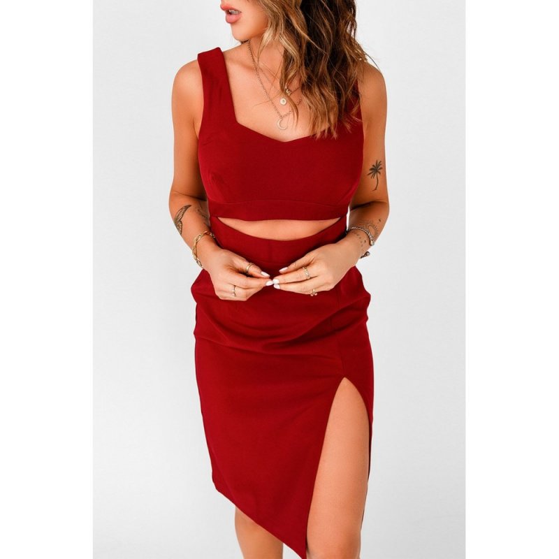 Red Cut out Waist Side Slit Sleeveless Midi Dress - from category Midi Dresses (Dsipark.com | Best Online Shopping Website for Discounted Deals)