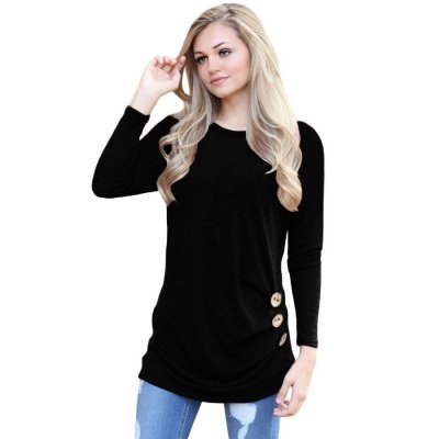 Black Buttoned Side Long Sleeve Spring Autumn Womens Top - from category Long Sleeve Tops (Dsipark.com | Best Online Shopping Website for Discounted Deals)