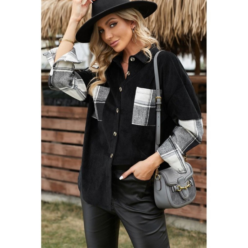 Plaid Splicing Button-up Corduroy Jacket - from category Jackets & Coats (Dsipark.com | Best Online Shopping Website for Discounted Deals)