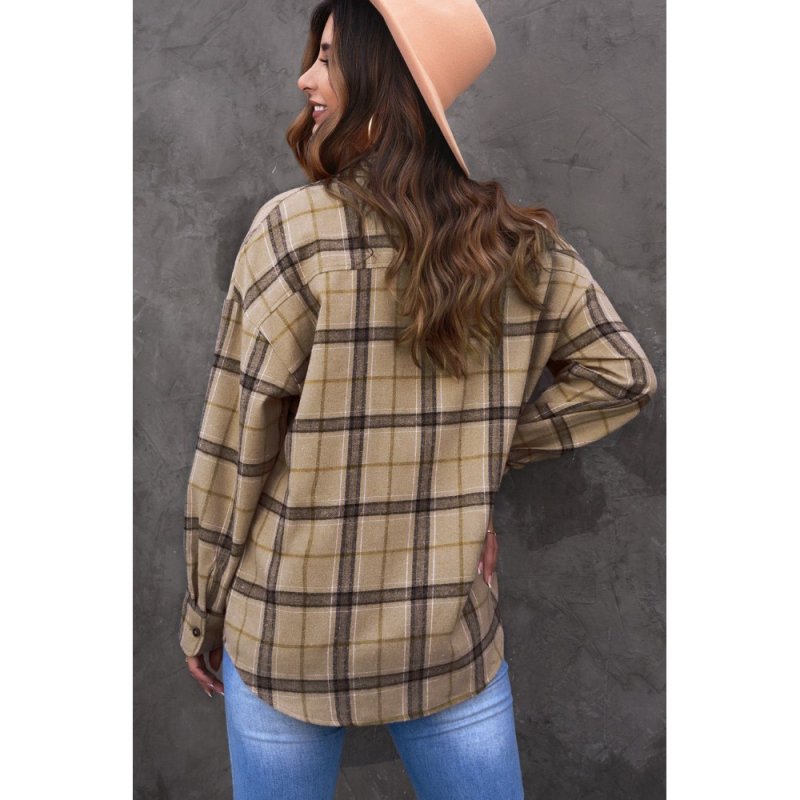 Brown Button-up Long Sleeve Plaid Shacket - from category Jackets & Coats (Dsipark.com | Best Online Shopping Website for Discounted Deals)