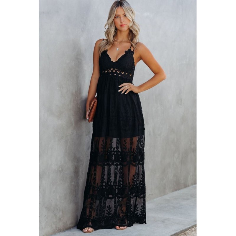Black Lace Crisscross Backless Maxi Dress - from category Maxi Dresses (Dsipark.com | Best Online Shopping Website for Discounted Deals)