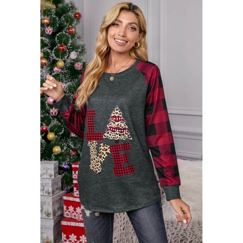 Red Plaid Christmas Print Long Sleeve Top - from category Long Sleeve Tops (Dsipark.com | Best Online Shopping Website for Discounted Deals)