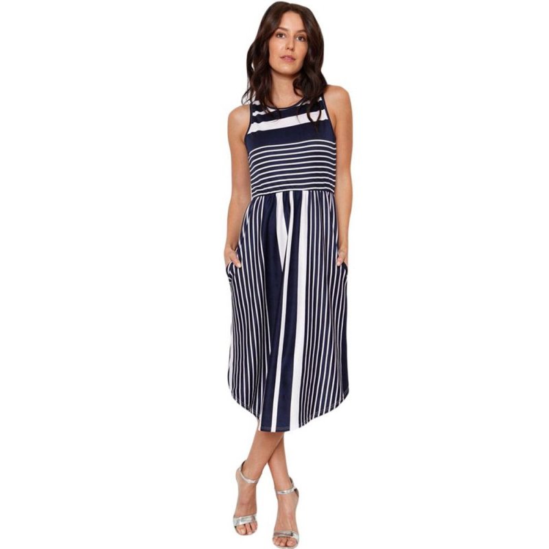 Navy White Striped Sleeveless Midi Dress - from category Midi Dresses (Dsipark.com | Best Online Shopping Website for Discounted Deals)