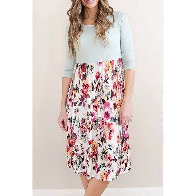 Grey Solid Bodice Floral Bottom Midi Dress - from category Midi Dresses (Dsipark.com | Best Online Shopping Website for Discounted Deals)