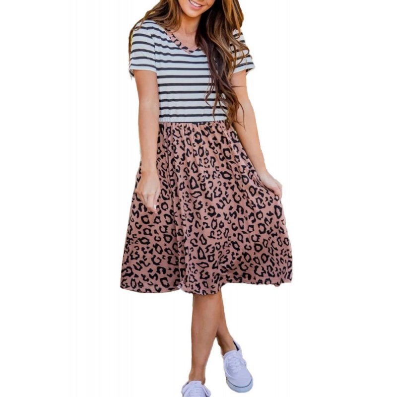 Striped Brown Leopard Print Swing Dress - from category Midi Dresses (Dsipark.com | Best Online Shopping Website for Discounted Deals)