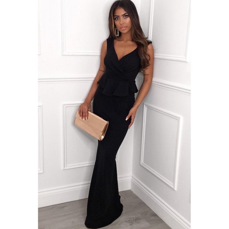 Black Cross Over Peplum Maxi Dress - from category Maxi Dresses (Dsipark.com | Best Online Shopping Website for Discounted Deals)