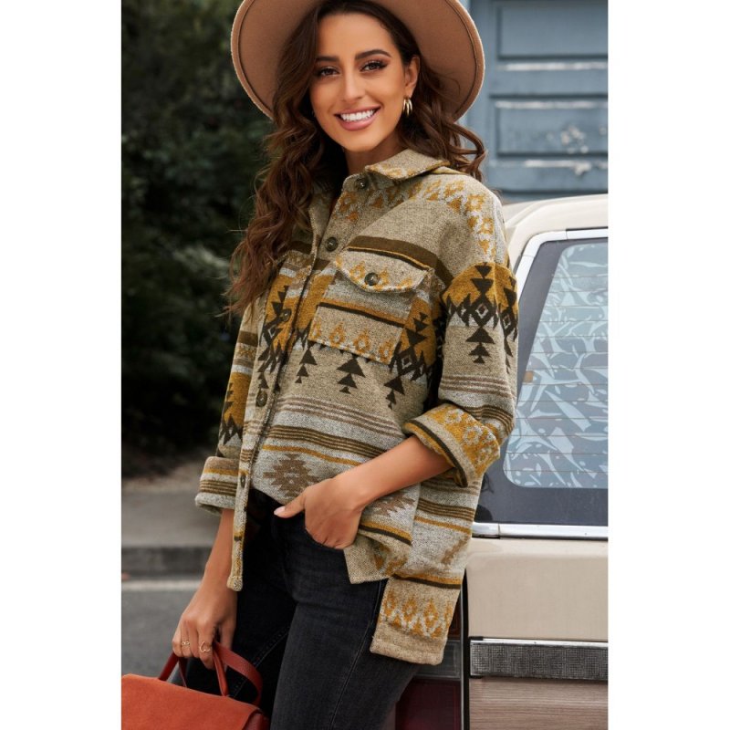 Retro Tribal Aztec Print Buttons Oversized Jacket - from category Jackets & Coats (Dsipark.com | Best Online Shopping Website for Discounted Deals)