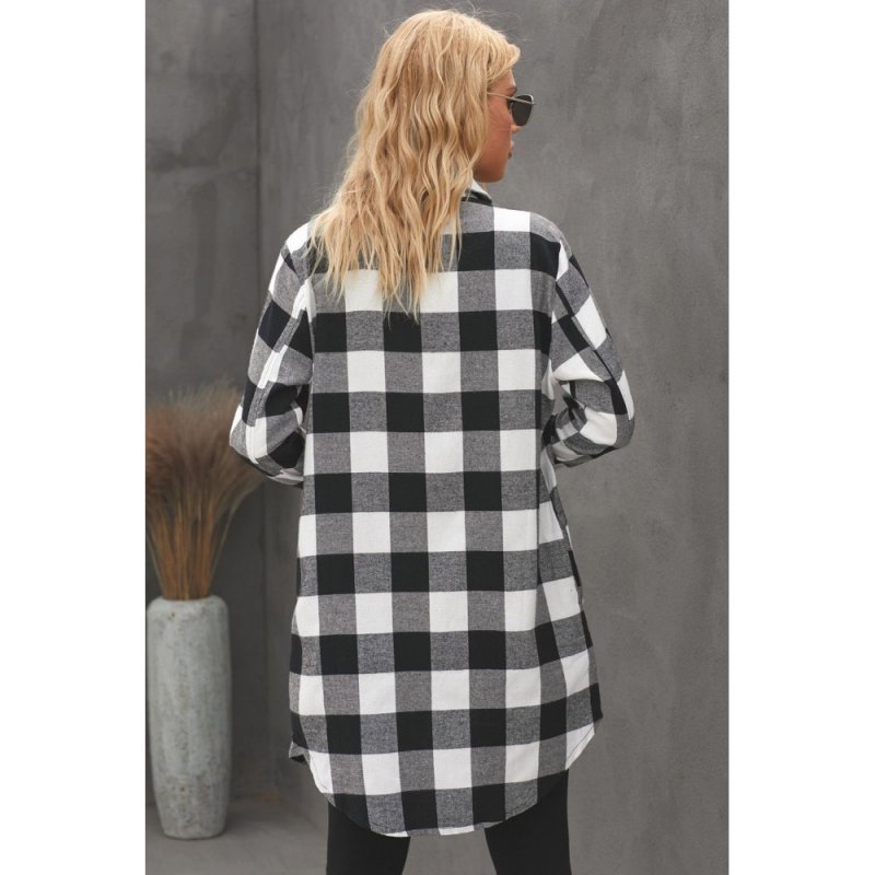 Black Turn-down Collar Plaid Shirt Coat - from category Jackets & Coats (Dsipark.com | Best Online Shopping Website for Discounted Deals)