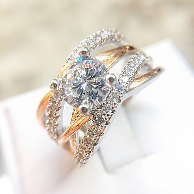 Transparent cubic zirconia ring cross ring, copper plated rose, unique diamond sky full of stars, stylish, elegant jewelry for t