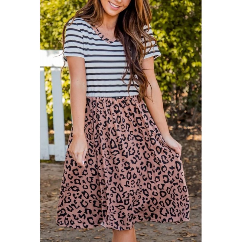 Striped Brown Leopard Print Swing Dress - from category Midi Dresses (Dsipark.com | Best Online Shopping Website for Discounted Deals)