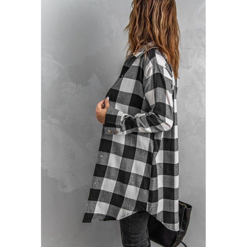 Black Turn-down Collar Plaid Shirt Coat - from category Jackets & Coats (Dsipark.com | Best Online Shopping Website for Discounted Deals)