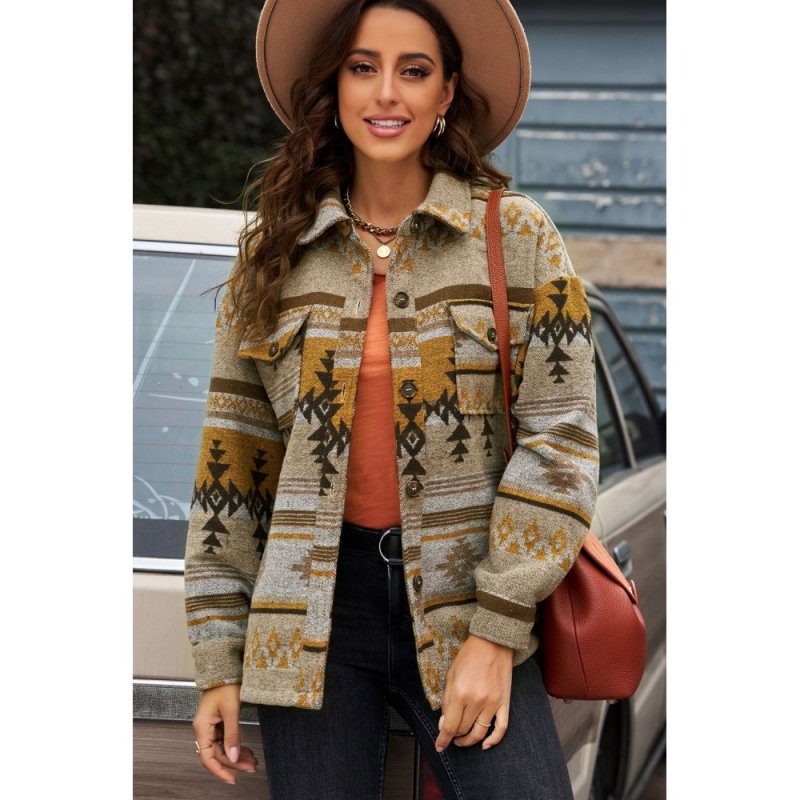 Retro Tribal Aztec Print Buttons Oversized Jacket - from category Jackets & Coats (Dsipark.com | Best Online Shopping Website for Discounted Deals)
