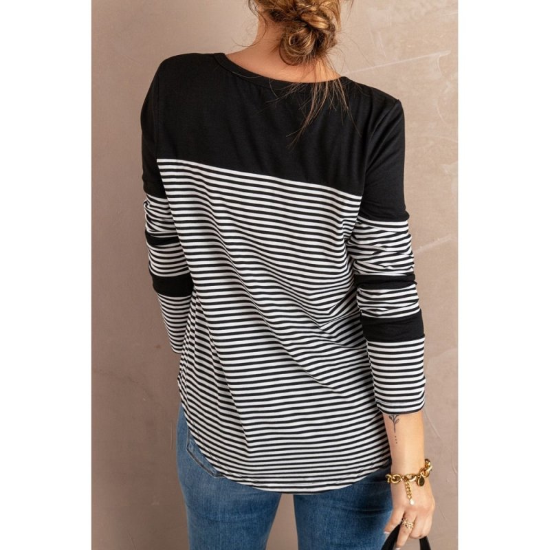 Black Pinstripe Patch Pocket Top - from category Long Sleeve Tops (Dsipark.com | Best Online Shopping Website for Discounted Deals)