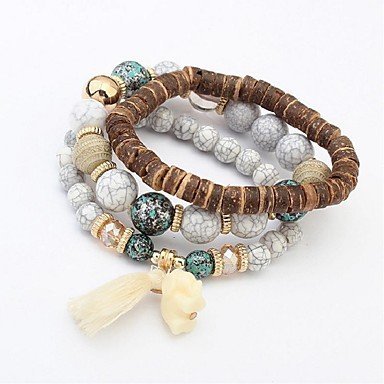 Women tiered wooden bead bracelet retro fashion jewelry multilayer
