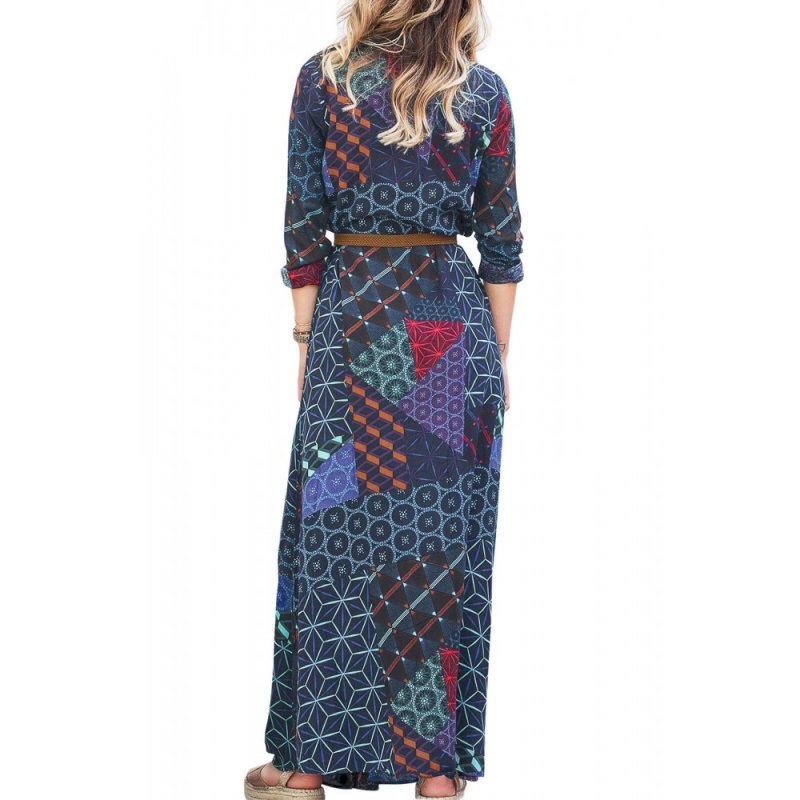 Navy Green Boho Print Belted Maxi Shirt Dress - from category Maxi Dresses (Dsipark.com | Best Online Shopping Website for Discounted Deals)