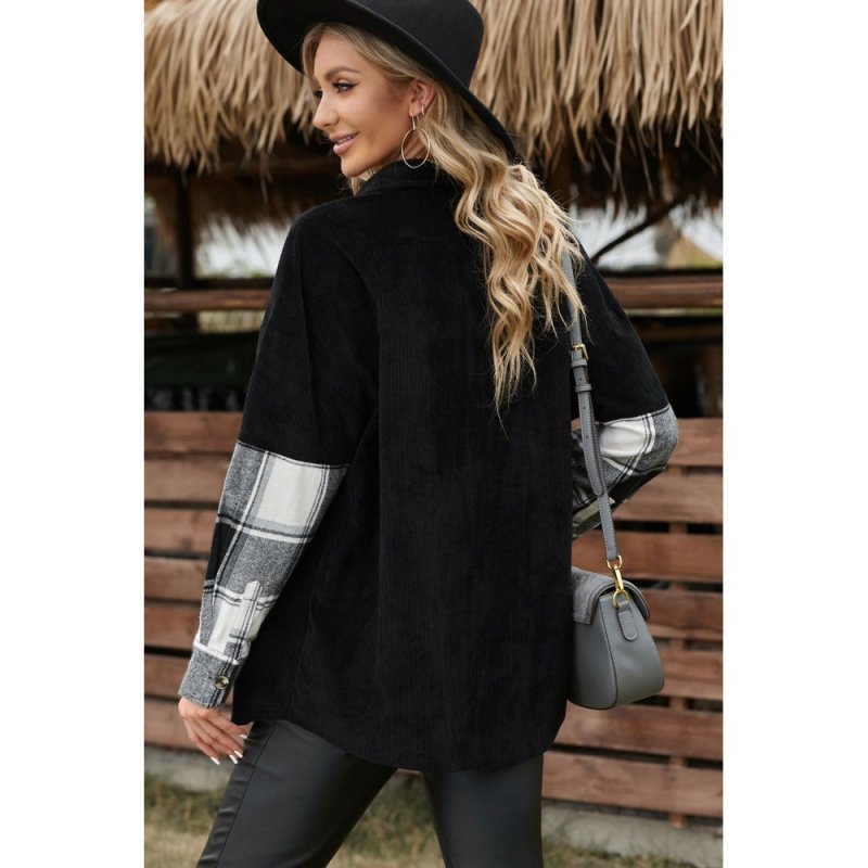 Plaid Splicing Button-up Corduroy Jacket - from category Jackets & Coats (Dsipark.com | Best Online Shopping Website for Discounted Deals)