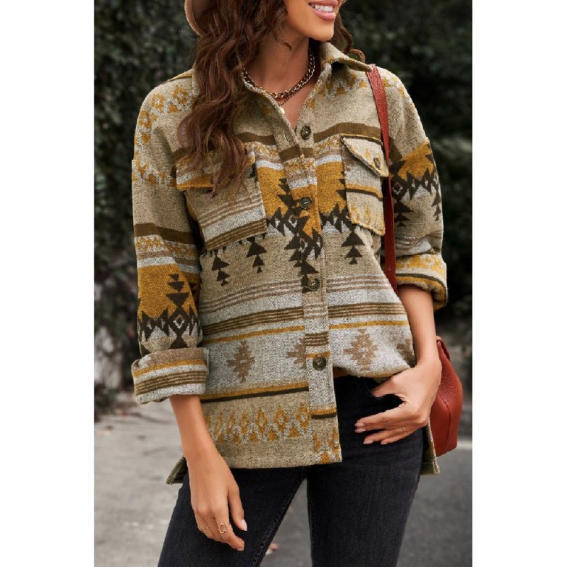 Retro Tribal Aztec Print Buttons Oversized Jacket - from category Jackets & Coats (Dsipark.com | Best Online Shopping Website for Discounted Deals)