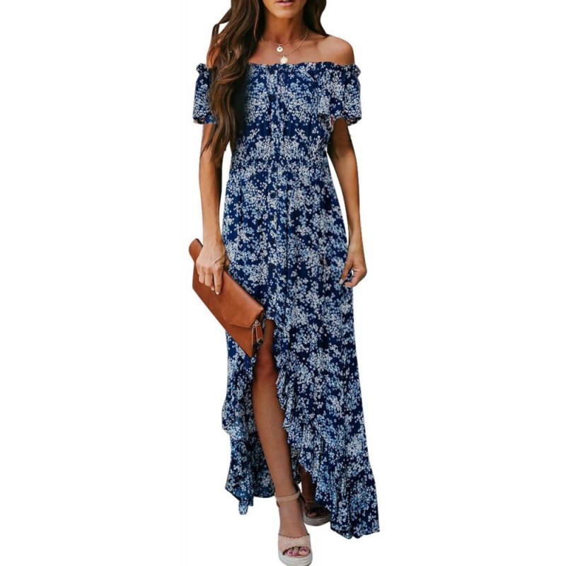Blue Off The Shoulder High Low Maxi Dress - from category Maxi Dresses (Dsipark.com | Best Online Shopping Website for Discounted Deals)
