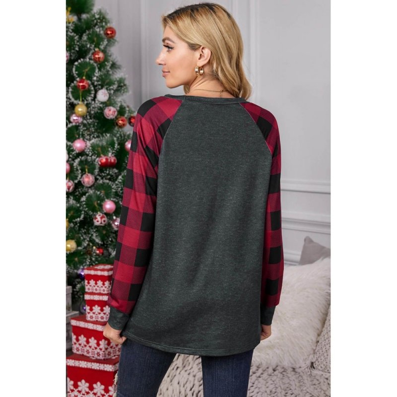Red Plaid Christmas Print Long Sleeve Top - from category Long Sleeve Tops (Dsipark.com | Best Online Shopping Website for Discounted Deals)
