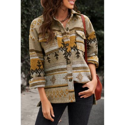 Retro Tribal Aztec Print Buttons Oversized Jacket - from category Jackets & Coats (Dsipark.com | Best Online Shopping Website for Discounted Deals)