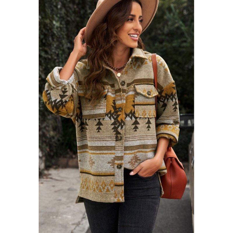 Retro Tribal Aztec Print Buttons Oversized Jacket - from category Jackets & Coats (Dsipark.com | Best Online Shopping Website for Discounted Deals)
