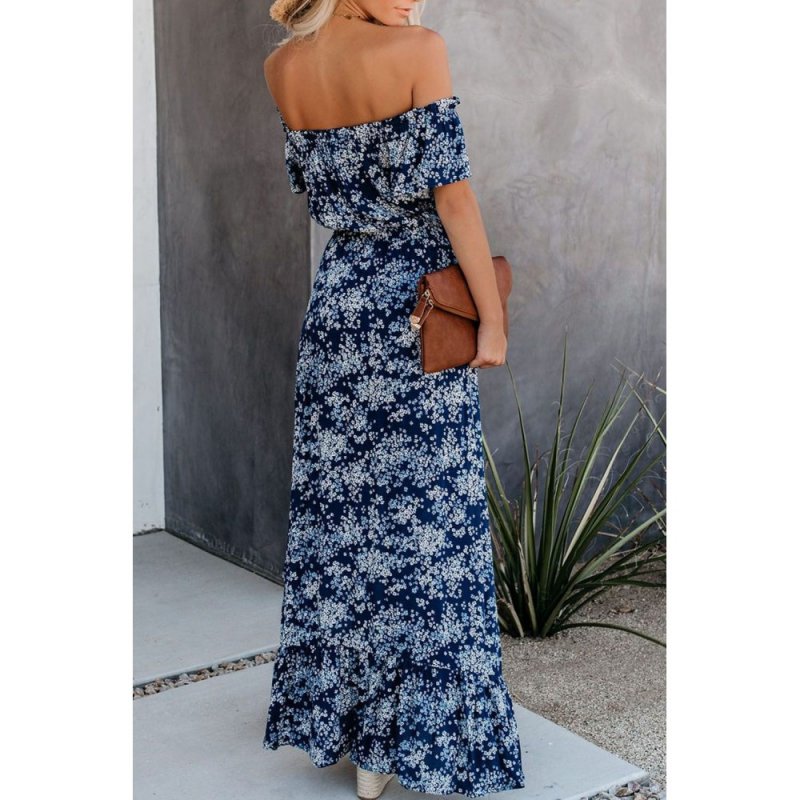 Blue Off The Shoulder High Low Maxi Dress - from category Maxi Dresses (Dsipark.com | Best Online Shopping Website for Discounted Deals)