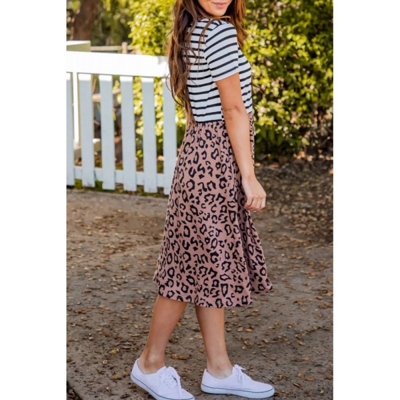 Striped Brown Leopard Print Swing Dress - from category Midi Dresses (Dsipark.com | Best Online Shopping Website for Discounted Deals)