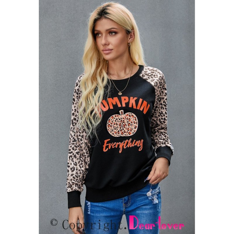 Halloween Leopard Pumpkin Print Long Sleeve Crew Neck Top - from category Long Sleeve Tops (Dsipark.com | Best Online Shopping Website for Discounted Deals)
