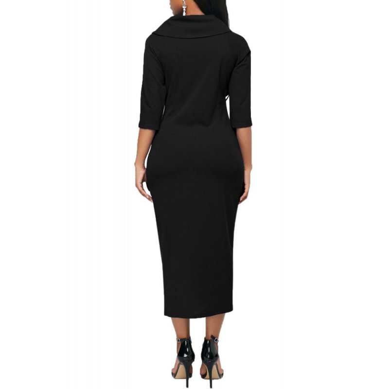 Black Button Up Front Slit Sheath Midi Dress - from category Midi Dresses (Dsipark.com | Best Online Shopping Website for Discounted Deals)