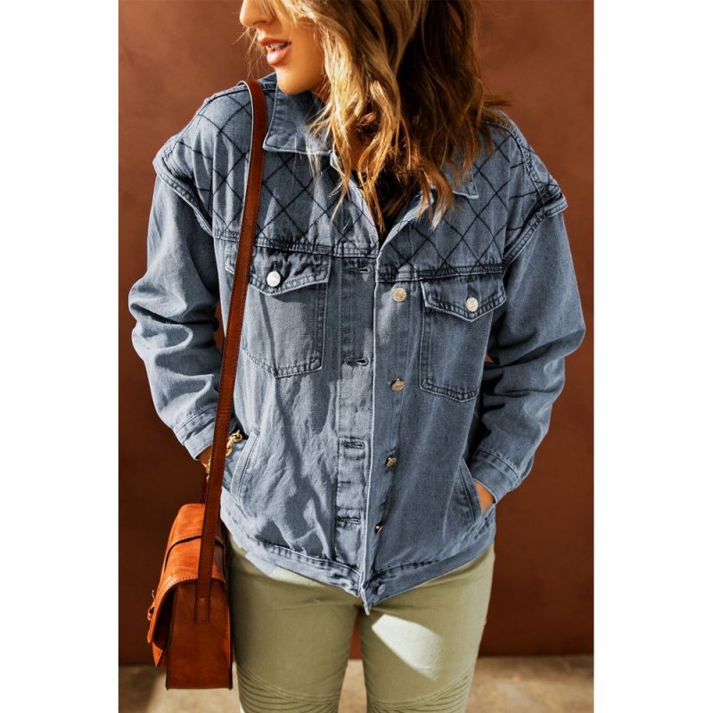 Plaid Turn Down Collar Buttoned Denim Jacket - from category Jackets & Coats (Dsipark.com | Best Online Shopping Website for Discounted Deals)