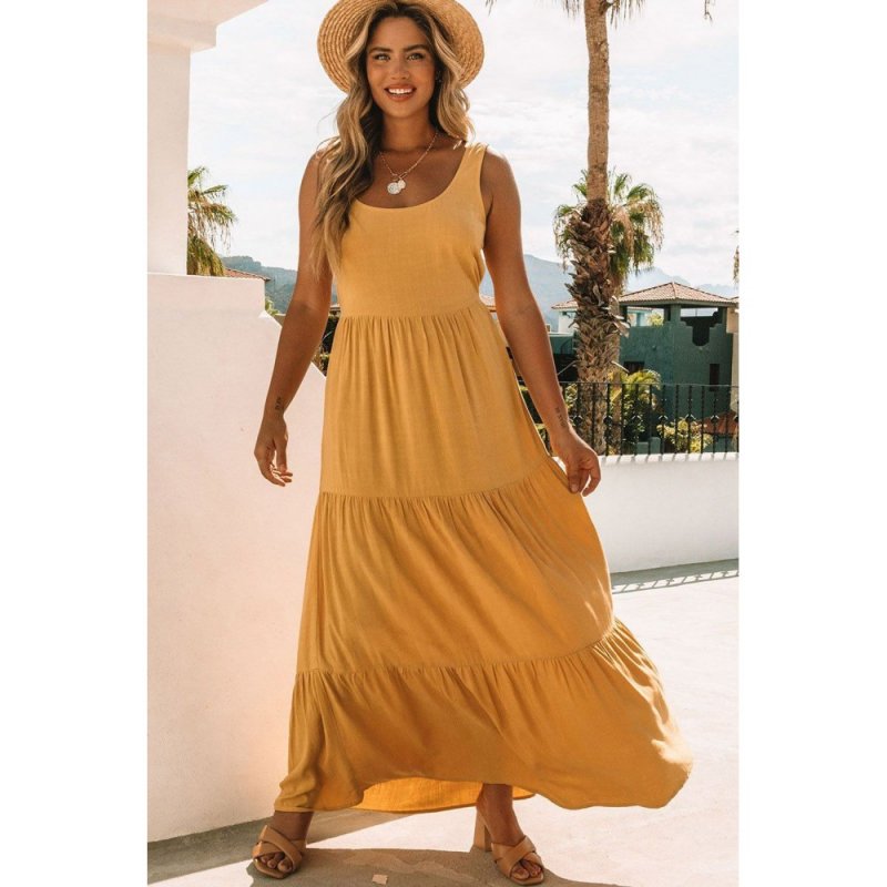 Yellow Sleeveless Ruched High Waist Maxi Dress - from category Maxi Dresses (Dsipark.com | Best Online Shopping Website for Discounted Deals)
