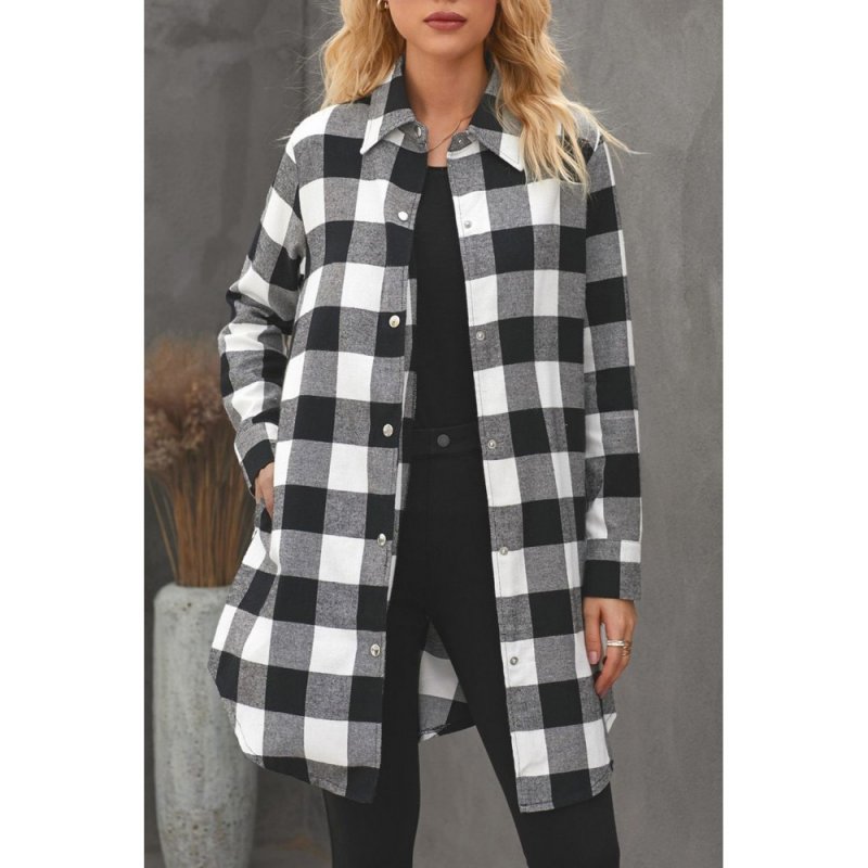 Black Turn-down Collar Plaid Shirt Coat - from category Jackets & Coats (Dsipark.com | Best Online Shopping Website for Discounted Deals)
