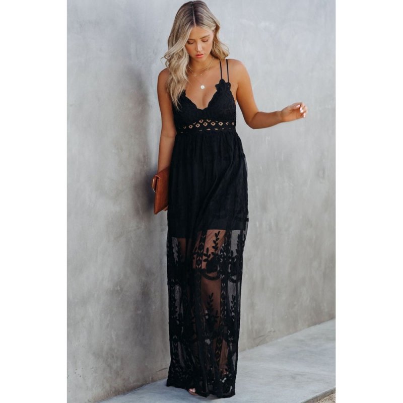 Black Lace Crisscross Backless Maxi Dress - from category Maxi Dresses (Dsipark.com | Best Online Shopping Website for Discounted Deals)