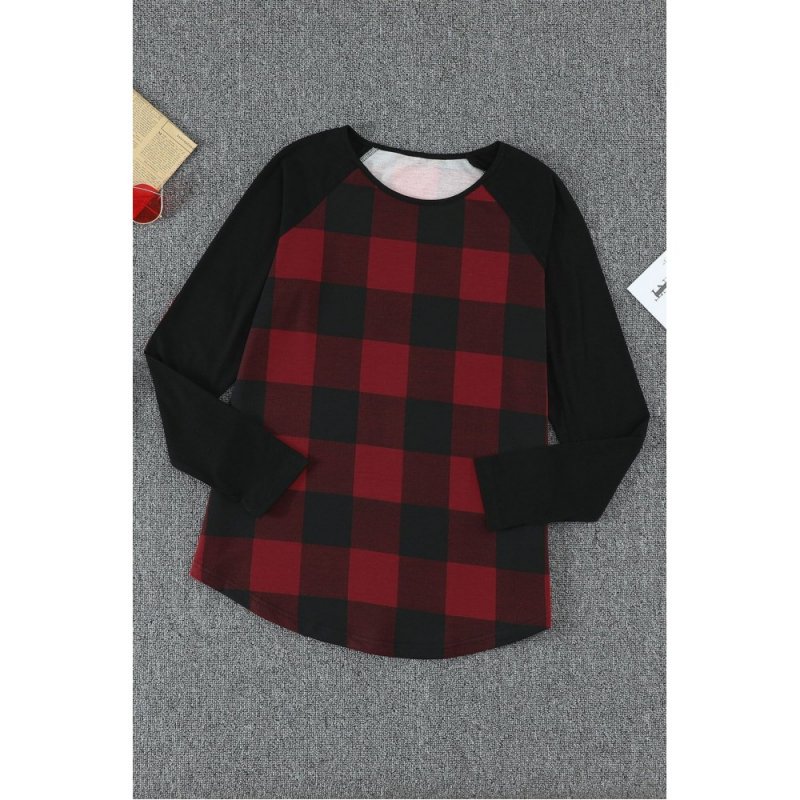 Red Plaid Long Sleeve Top with Elbow Patch - from category Long Sleeve Tops (Dsipark.com | Best Online Shopping Website for Discounted Deals)