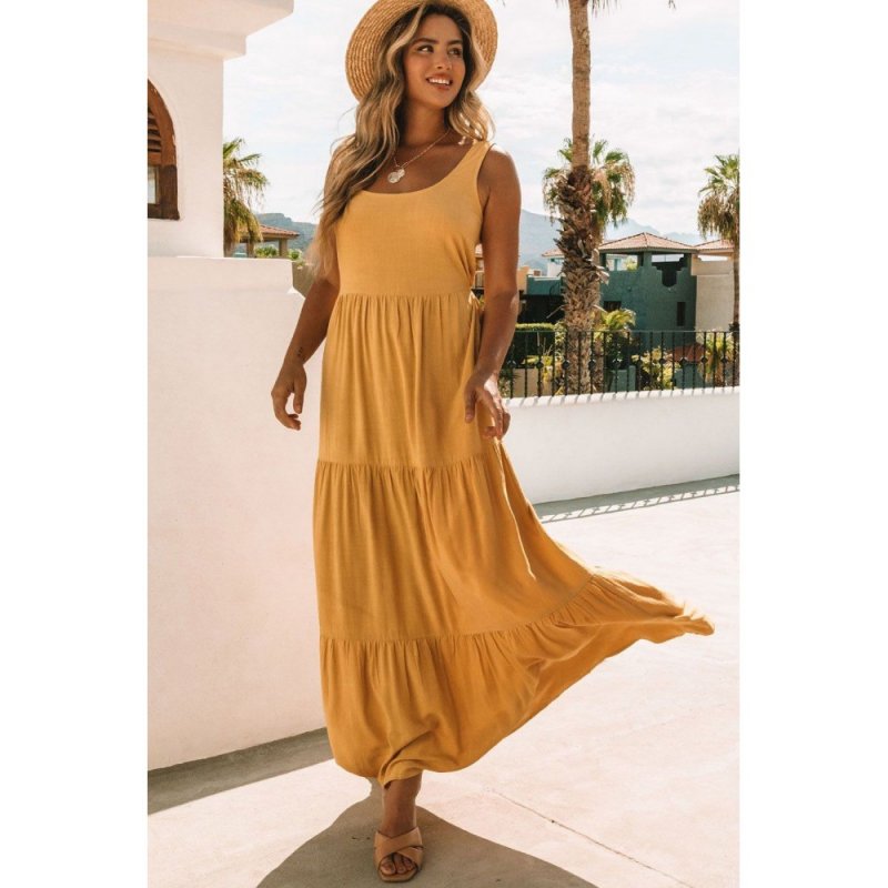 Yellow Sleeveless Ruched High Waist Maxi Dress - from category Maxi Dresses (Dsipark.com | Best Online Shopping Website for Discounted Deals)