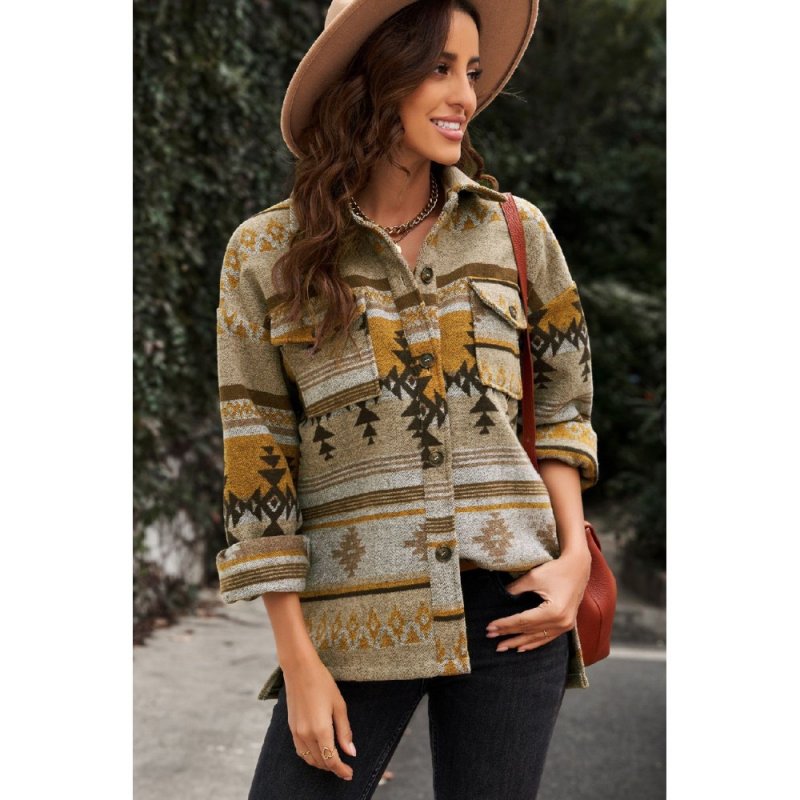 Retro Tribal Aztec Print Buttons Oversized Jacket - from category Jackets & Coats (Dsipark.com | Best Online Shopping Website for Discounted Deals)
