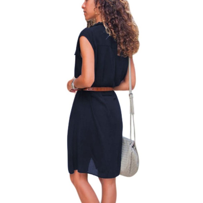 Blue Pockets Buttoned Sleeveless Shirt Dress - from category Midi Dresses (Dsipark.com | Best Online Shopping Website for Discounted Deals)