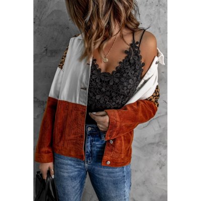 Leopard Color Block Buttons Corduroy Jacket - from category Jackets & Coats (Dsipark.com | Best Online Shopping Website for Discounted Deals)