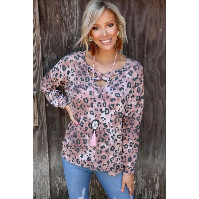 Leopard Crisscross Long Sleeve Top - from category Long Sleeve Tops (Dsipark.com | Best Online Shopping Website for Discounted Deals)