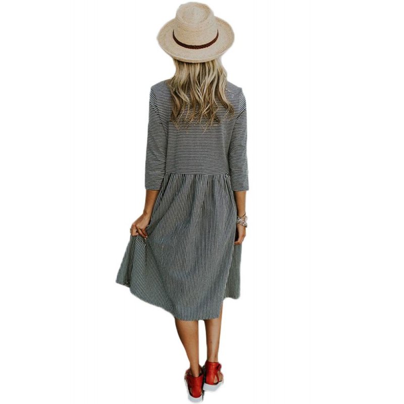 Black Pinstriped Casual Midi Shirt Dress - from category Midi Dresses (Dsipark.com | Best Online Shopping Website for Discounted Deals)