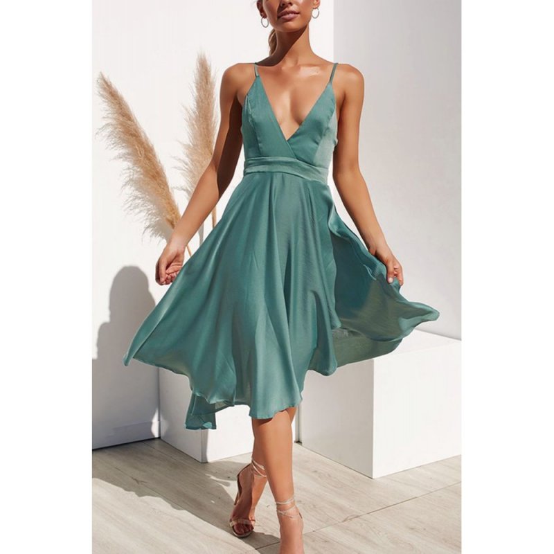 Green Sleeveless Open Back Tie Knot Ruffed Midi Dress - from category Midi Dresses (Dsipark.com | Best Online Shopping Website for Discounted Deals)
