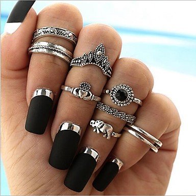 Geometric band ring set, retro, silver jewelry holiday gifts