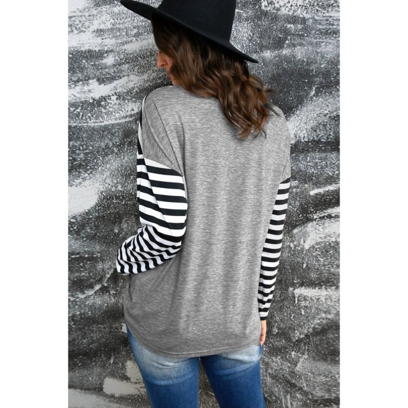 Striped Leopard Block Splicing Long Sleeve Top - from category Long Sleeve Tops (Dsipark.com | Best Online Shopping Website for Discounted Deals)