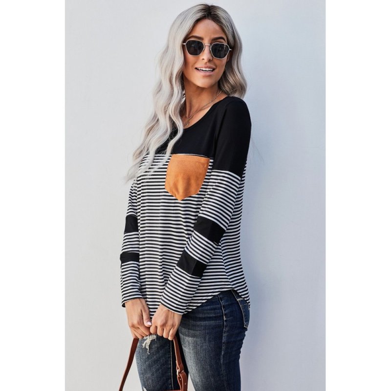 Black Pinstripe Patch Pocket Top - from category Long Sleeve Tops (Dsipark.com | Best Online Shopping Website for Discounted Deals)